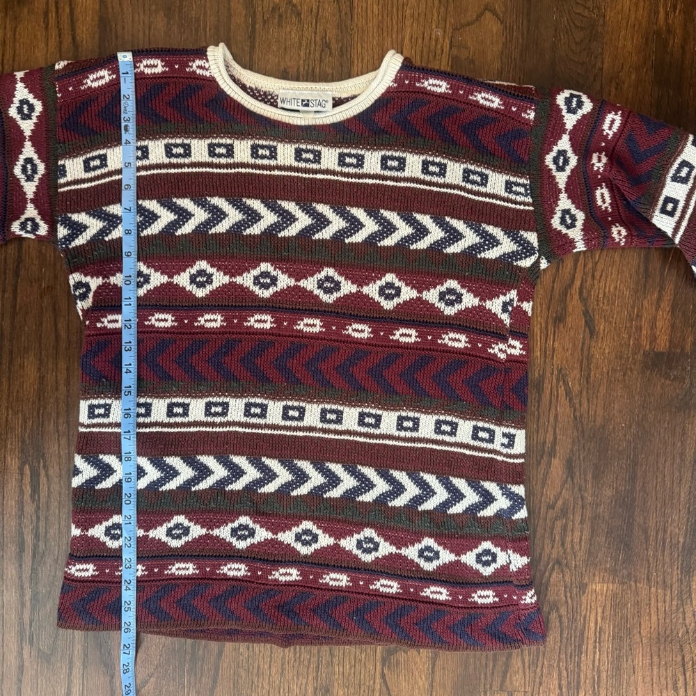 Vintage 90s White Stag Red White Navy Blue Sweater Size Large Boho Outdoors Y2K - Picture 7 of 8